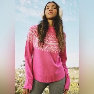 Cute Pink Holiday Christmas Fair Isle Sweater XS